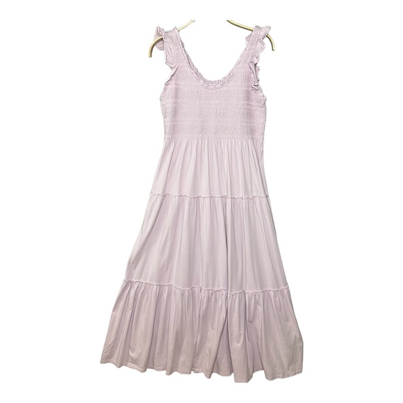 LoveShackFancy Chessie Smocked Flutter-Sleeve Tiered Midi Dress-Lilac BloomXL - Picture 5 of 10